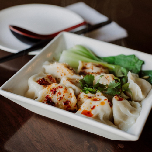 Steamed Pork & Prawn Dumplings with Veges红油饺子